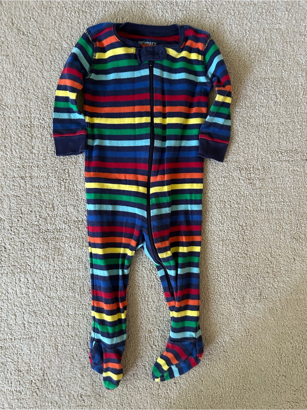 Primary rainbow striped organic cotton pajamas 6-9 months